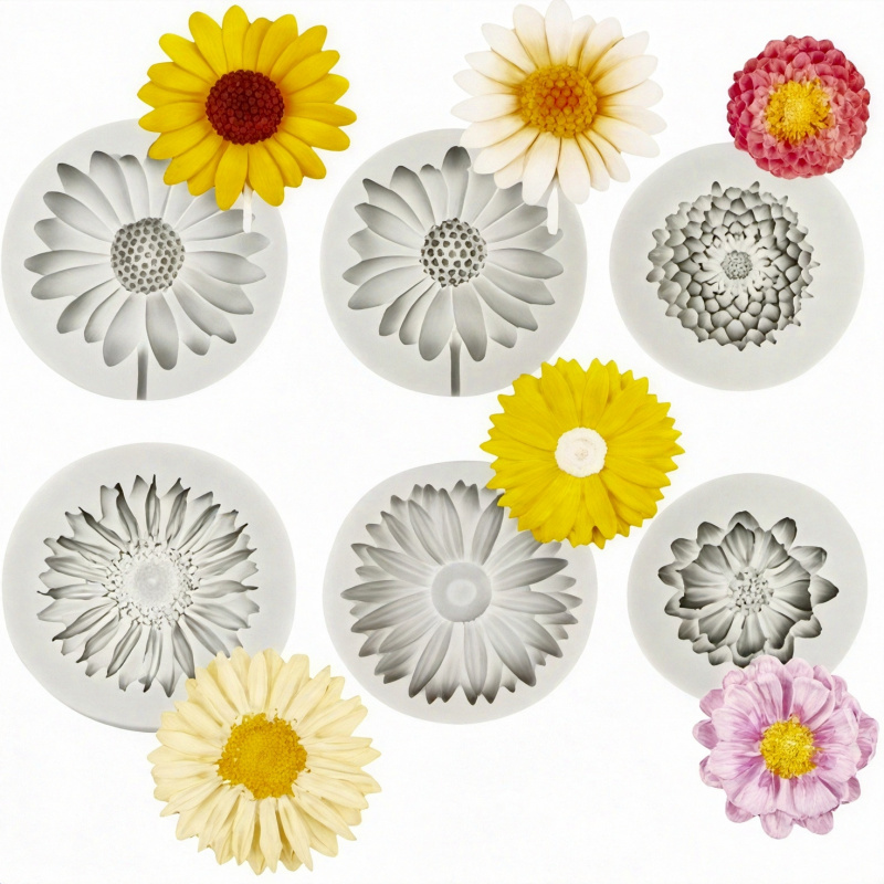 Soap Making Silicone Molds - 6 Pieces，Sunflower Daisy Silicone Mold，3D Flower